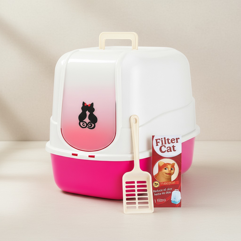 Arenero Cerrado Para Gatos Fucsia con Filtro y Pala – GATO FELIX