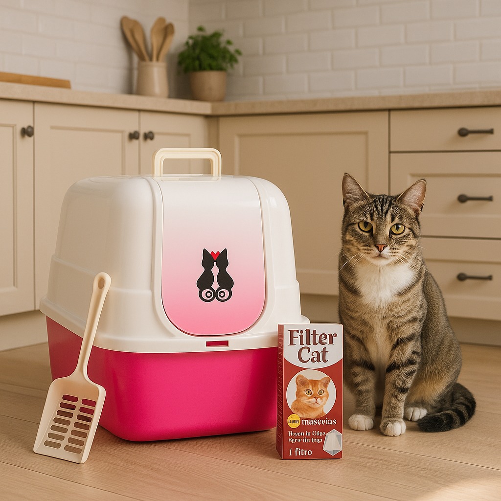 Arenero Cerrado Para Gatos Fucsia con Filtro y Pala – GATO FELIX