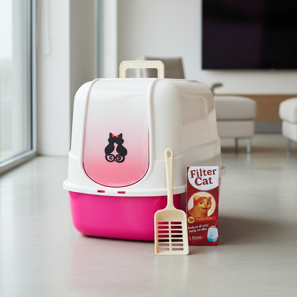 Arenero Cerrado Para Gatos Fucsia con Filtro y Pala – GATO FELIX
