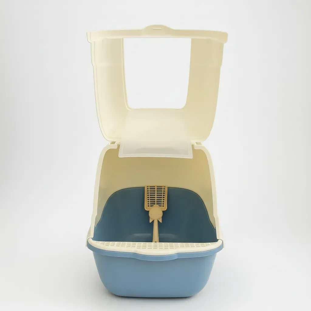 Arenero Para Gatos Cerrado Azul Pastel con Filtro, Cernidor y Pala – LUJO