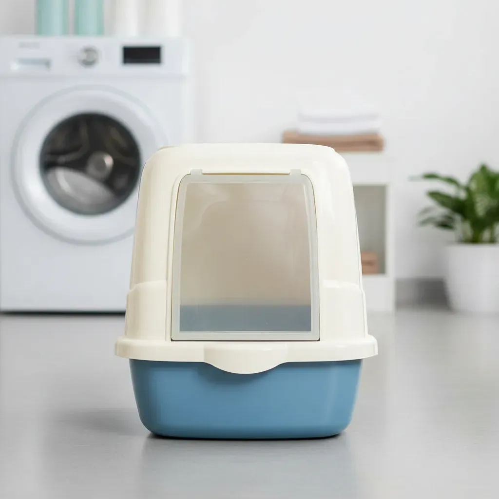 Arenero Para Gatos Cerrado Azul Pastel con Filtro, Cernidor y Pala – LUJO