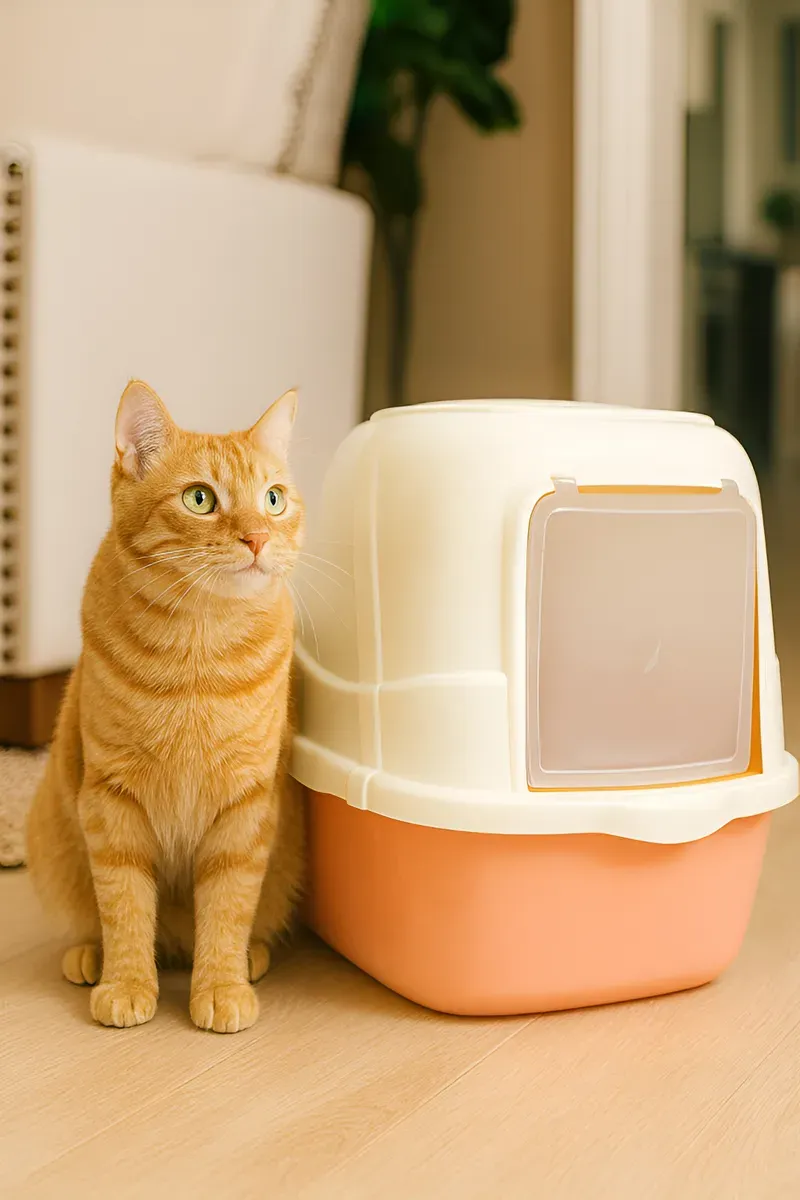 Arenero Para Gatos Cerrado Rosa Pastel con Filtro, Cernidor y Pala – LUJO