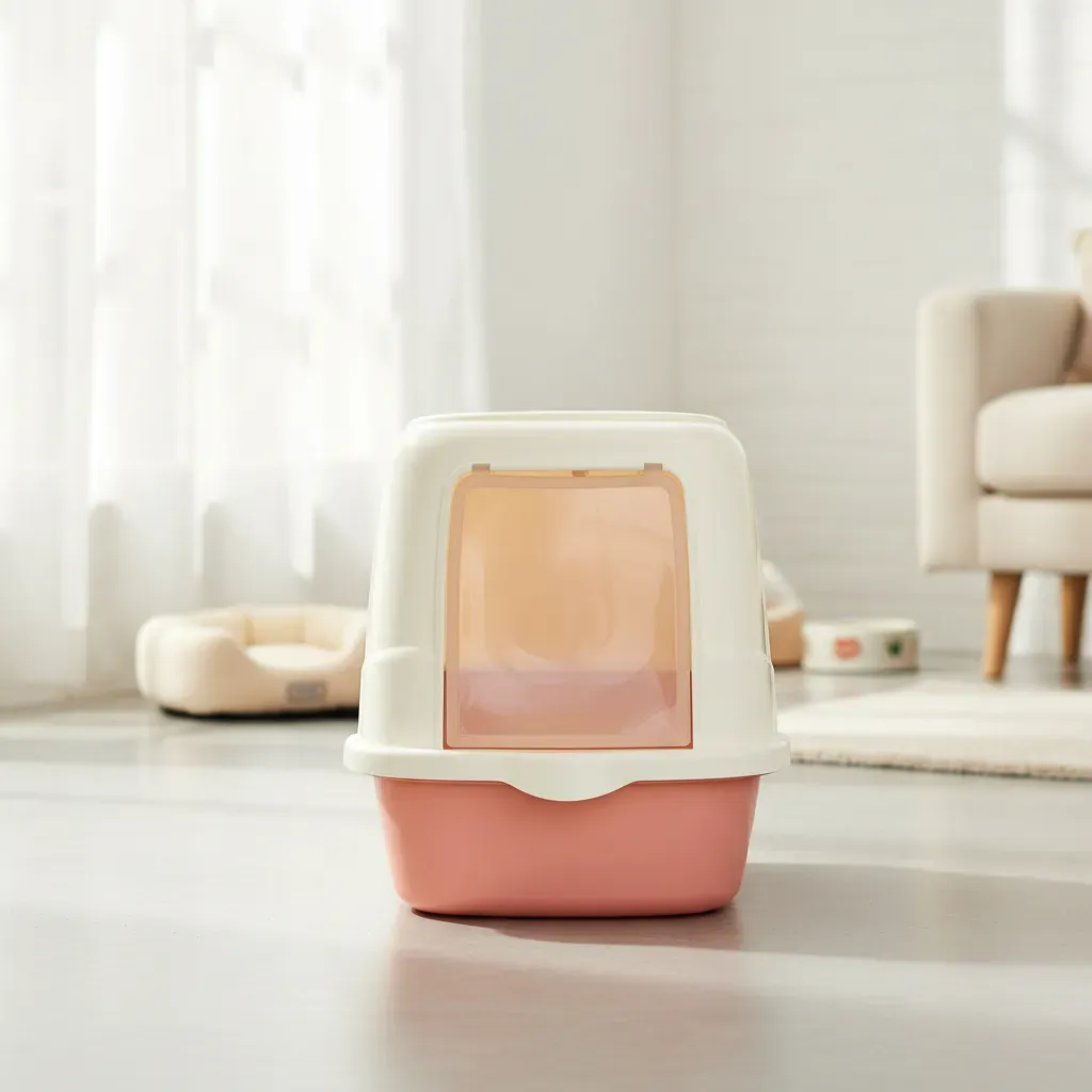 Arenero Para Gatos Cerrado Rosa Pastel con Filtro, Cernidor y Pala – LUJO