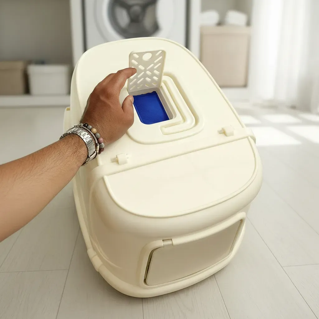 Arenero Para Gatos Cerrado Rosa Pastel con Filtro, Cernidor y Pala – LUJO