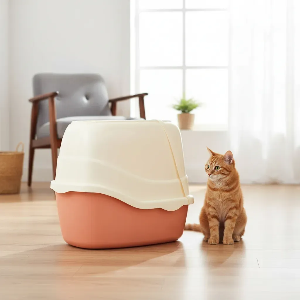 Arenero Para Gatos Cerrado Rosa Pastel con Filtro, Cernidor y Pala – LUJO