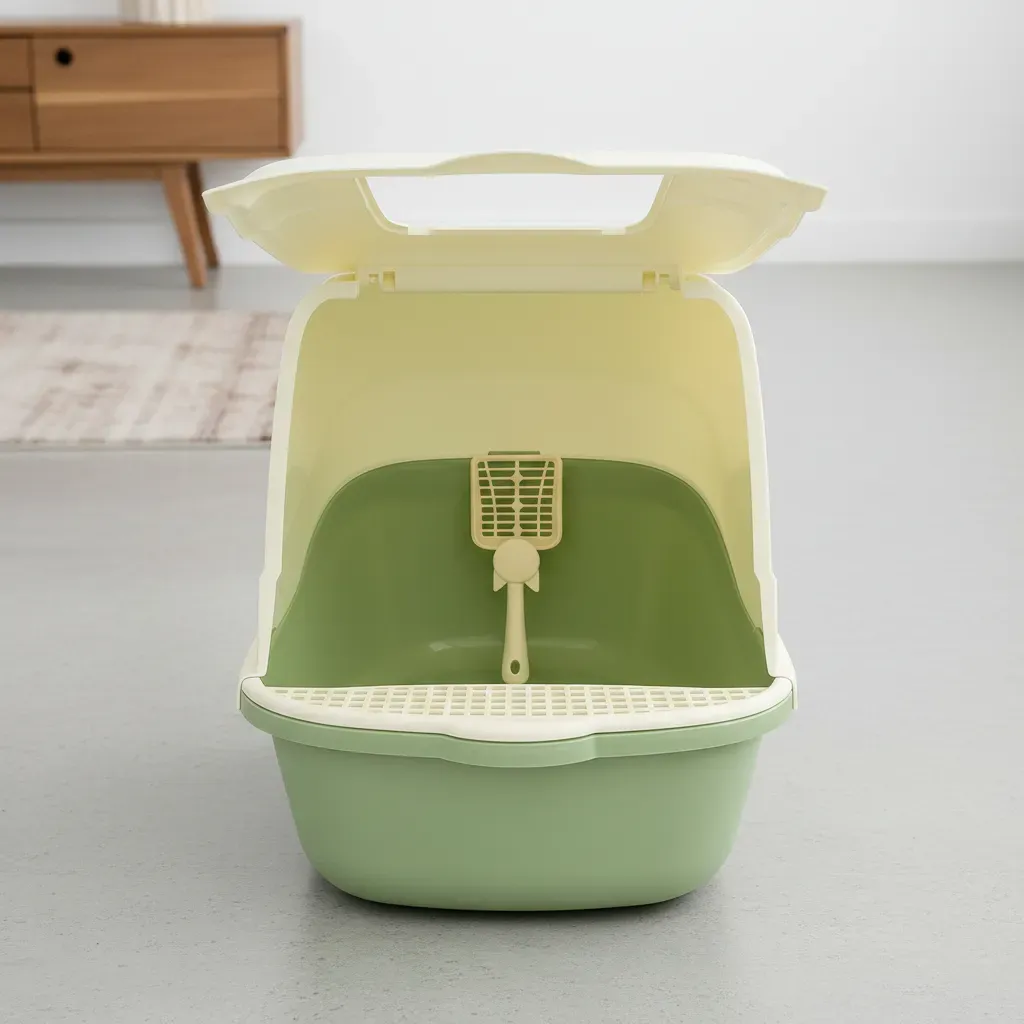Arenero Para Gatos Cerrado Verde Pastel con Filtro, Cernidor y Pala – LUJO