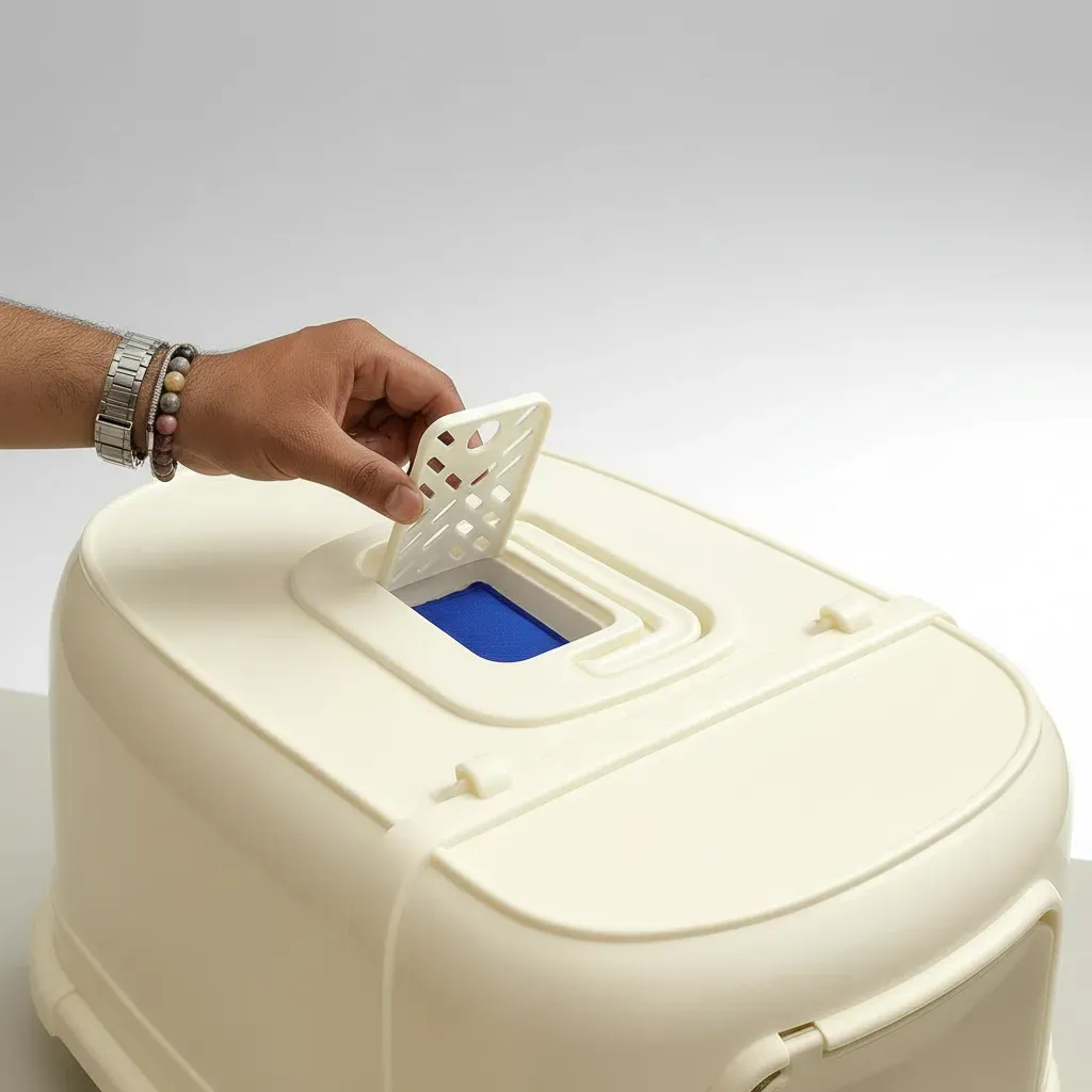 Arenero Para Gatos Cerrado Verde Pastel con Filtro, Cernidor y Pala – LUJO