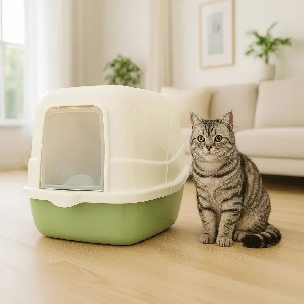 Arenero Para Gatos Cerrado Verde Pastel con Filtro, Cernidor y Pala – LUJO