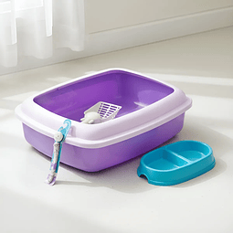 Arenero Sanitario Para Gato Borde Alto con Tapa Antiderrame + Kit Completo – Lila y Morado