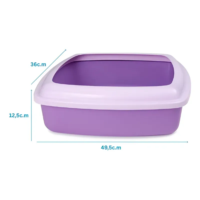 Arenero Sanitario Para Gato Borde Alto con Tapa Antiderrame + Kit Completo – Lila y Morado