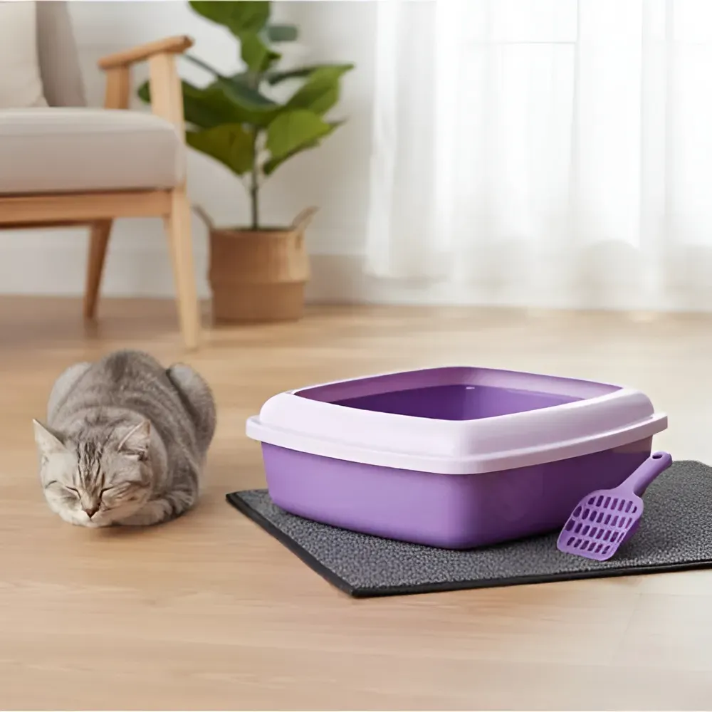 Arenero Sanitario Para Gato Borde Alto con Tapa Antiderrame + Kit Completo – Lila y Morado