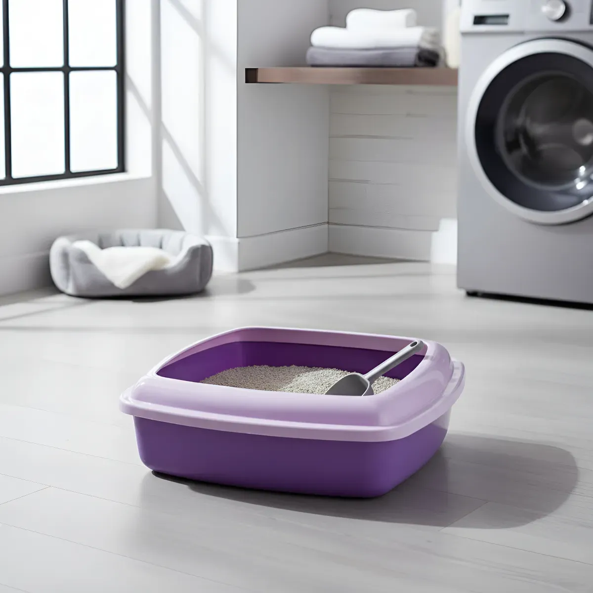 Arenero Sanitario Para Gato Borde Alto con Tapa Antiderrame + Kit Completo – Lila y Morado