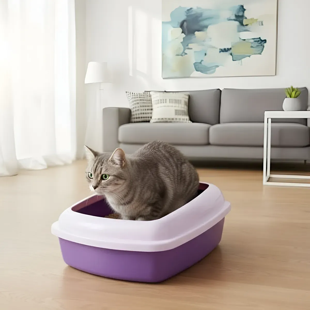 Arenero Sanitario Para Gato Borde Alto con Tapa Antiderrame + Kit Completo – Lila y Morado