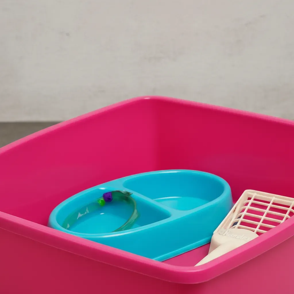 Arenero Pequeño Para Gato Fucsia con Kit Completo – Comedero, Bebedero, Pala y Collar