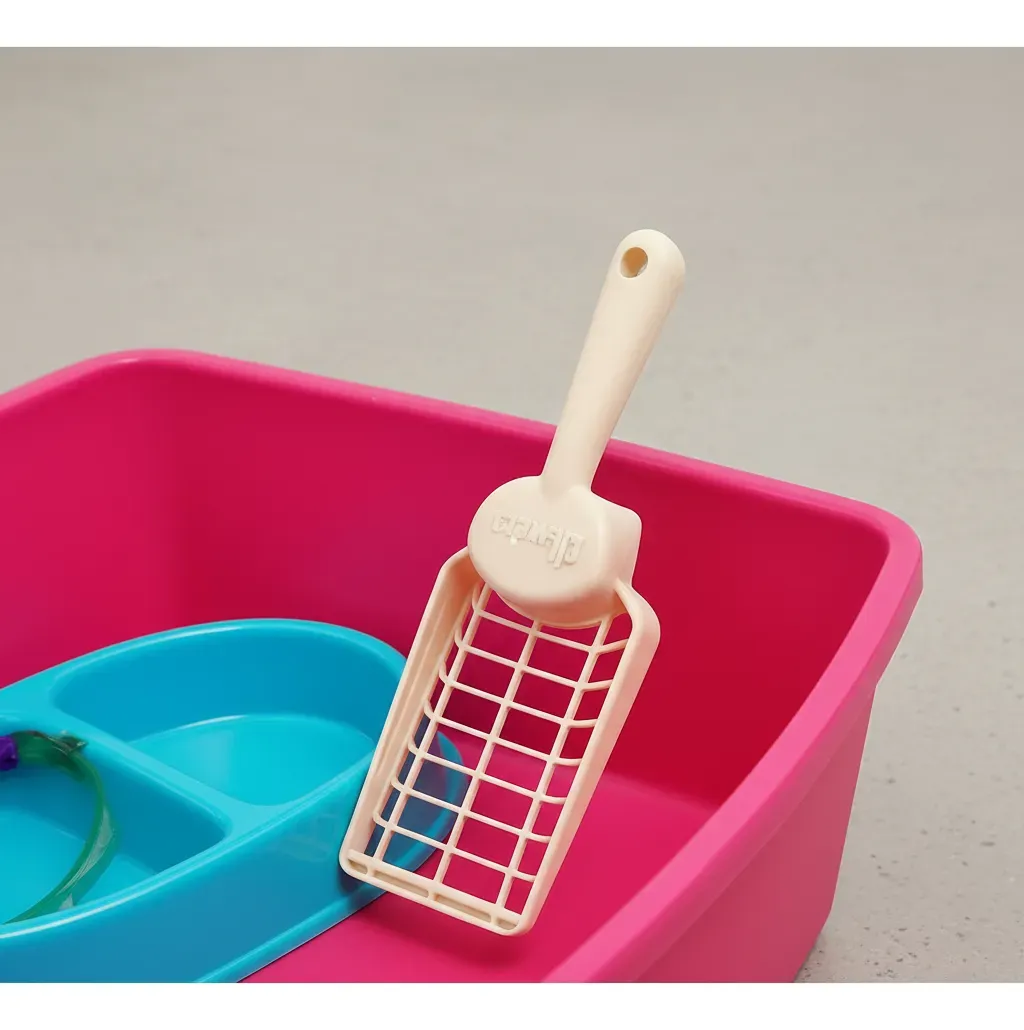 Arenero Pequeño Para Gato Fucsia con Kit Completo – Comedero, Bebedero, Pala y Collar