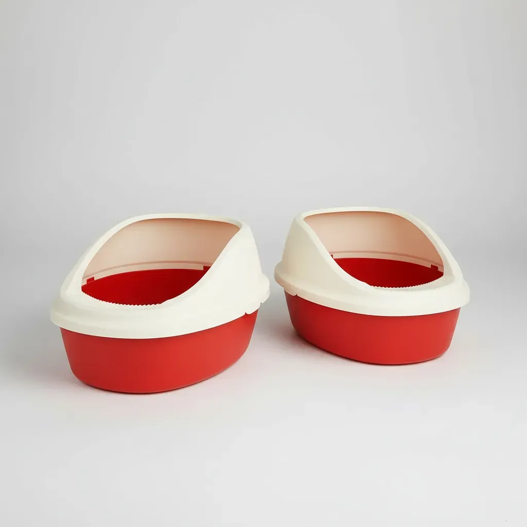 Arenero Ovalado Para Gatos Con Tapa Alta Y Pala Incluida Rojo/Beige