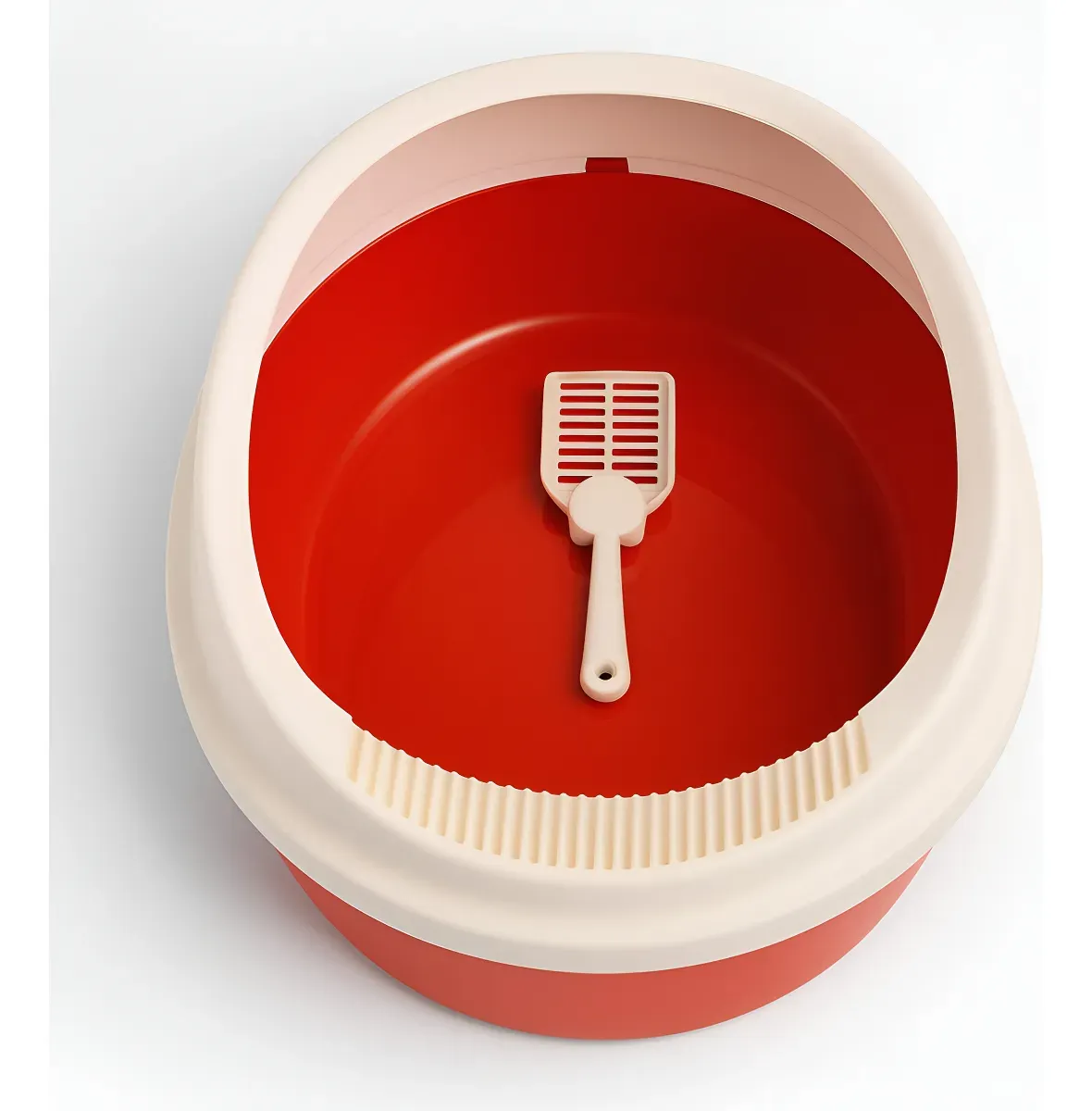 Arenero Ovalado Para Gatos Con Tapa Alta Y Pala Incluida Rojo/Beige