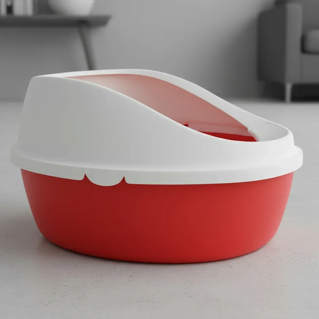 Arenero Ovalado Para Gatos Con Tapa Alta Y Pala Incluida Rojo/Beige