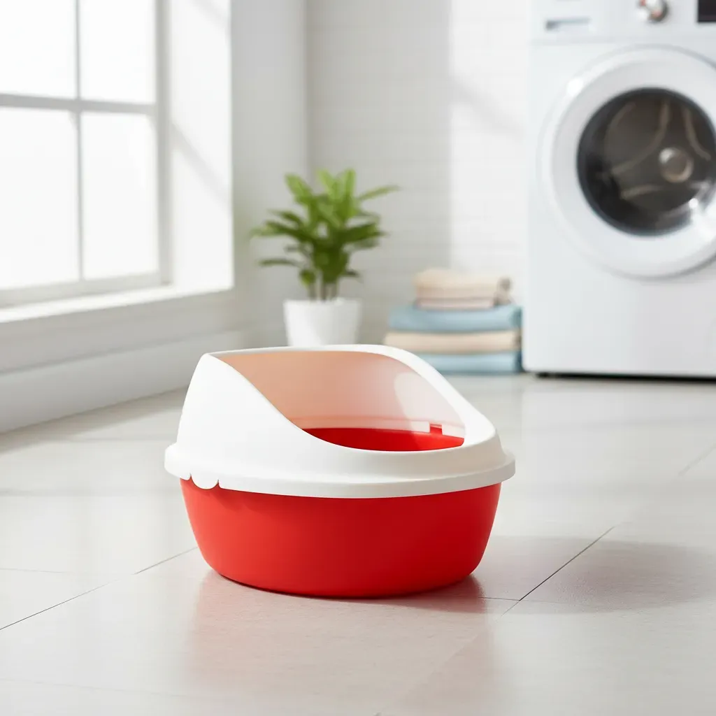 Arenero Ovalado Para Gatos Con Tapa Alta Y Pala Incluida Rojo/Beige