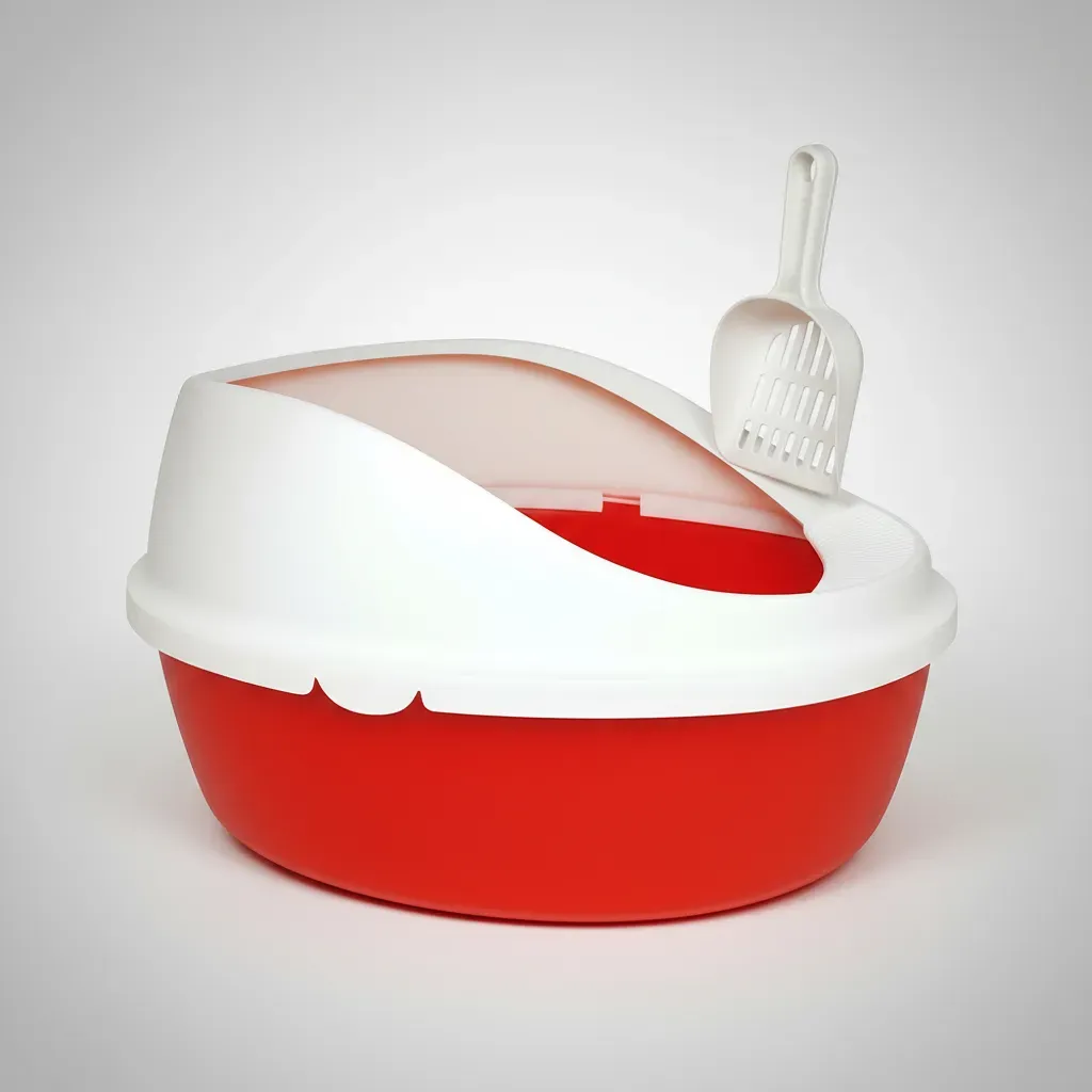 Arenero Ovalado Para Gatos Con Tapa Alta Y Pala Incluida Rojo/Beige