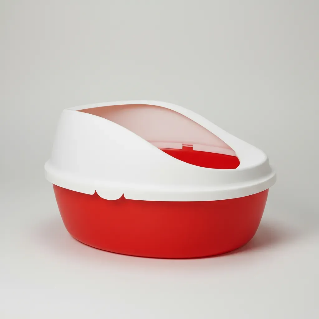 Arenero Ovalado Para Gatos Con Tapa Alta Y Pala Incluida Rojo/Beige