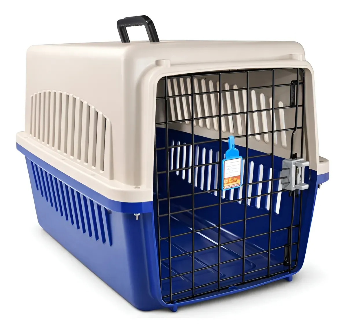 Guacal 60 cm Tipo 2 Para Perros Pequeños y Gatos Apto Para Avión – Transporte Seguro y Resistente - Beige/Azul