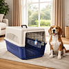 Guacal 60 cm Tipo 2 Para Perros Pequeños y Gatos Apto Para Avión – Transporte Seguro y Resistente - Beige/Azul