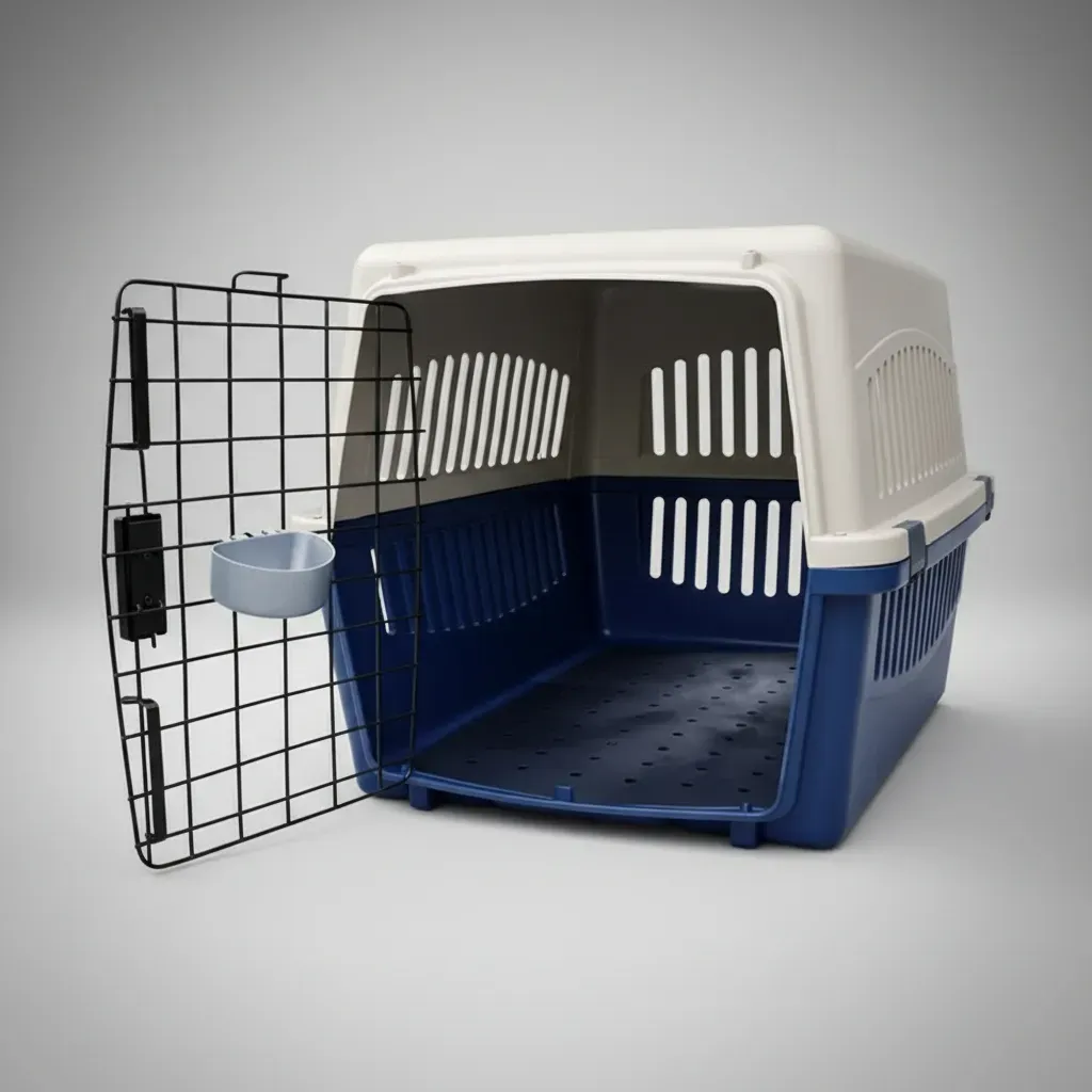 Guacal 60 cm Tipo 2 Para Perros Pequeños y Gatos Apto Para Avión – Transporte Seguro y Resistente - Beige/Azul