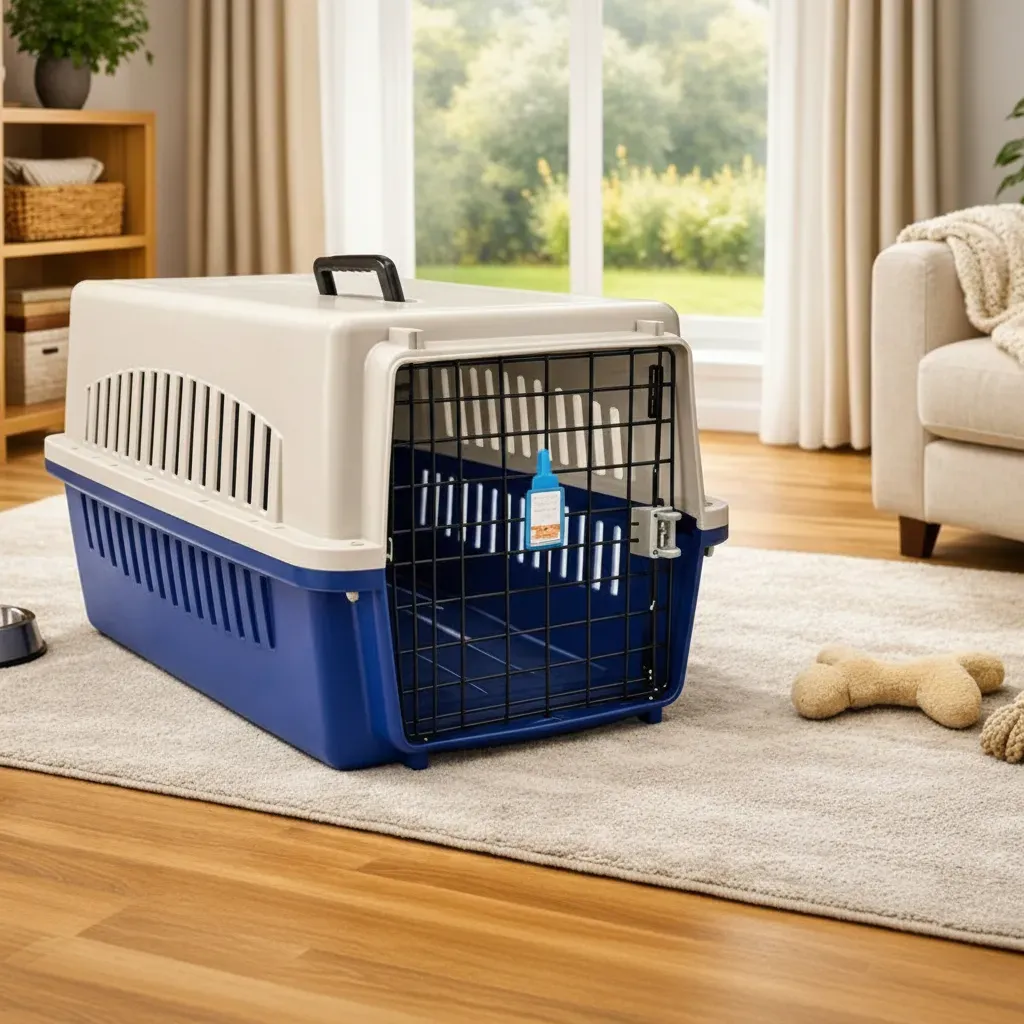 Guacal 60 cm Tipo 2 Para Perros Pequeños y Gatos Apto Para Avión – Transporte Seguro y Resistente - Beige/Azul