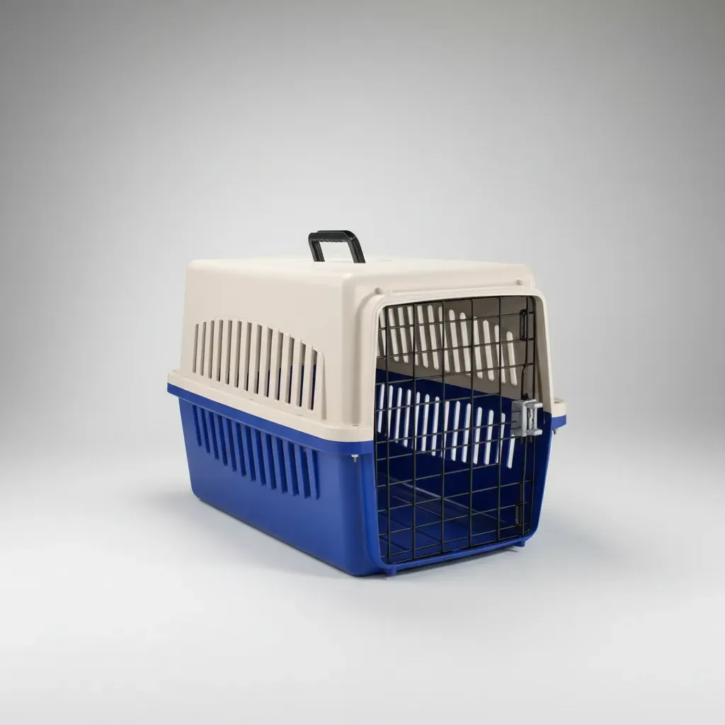 Guacal 60 cm Tipo 2 Para Perros Pequeños y Gatos Apto Para Avión – Transporte Seguro y Resistente - Beige/Azul