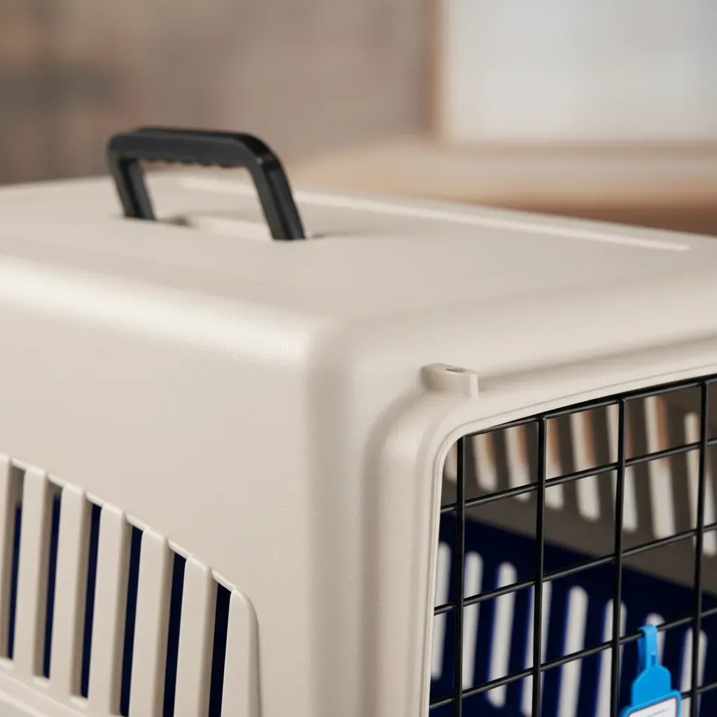 Guacal 60 cm Tipo 2 Para Perros Pequeños y Gatos Apto Para Avión – Transporte Seguro y Resistente - Beige/Azul