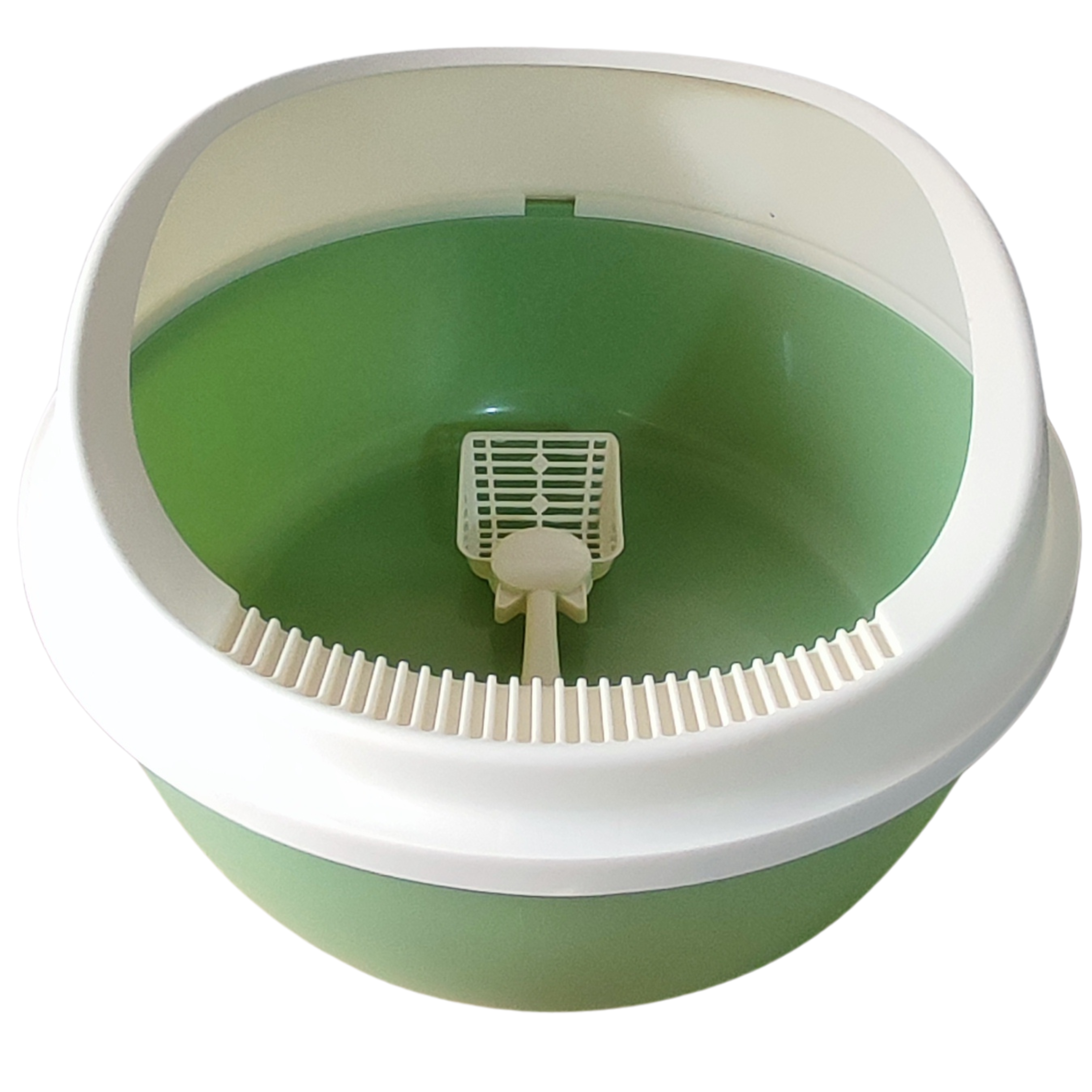 Arenero Ovalado para Gatos con Tapa Alta y Pala - Beige / Verde Pastel