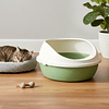 Arenero Ovalado para Gatos con Tapa Alta y Pala - Beige / Verde Pastel