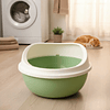 Arenero Ovalado para Gatos con Tapa Alta y Pala - Beige / Verde Pastel