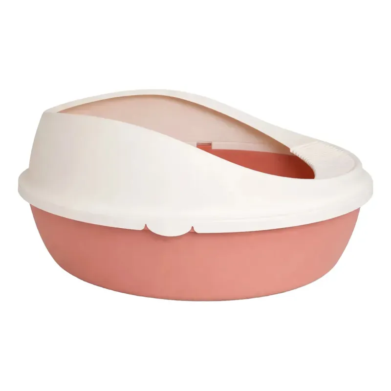 Arenero Ovalado para Gatos con Tapa Alta y Pala - Beige / Palo de Rosa