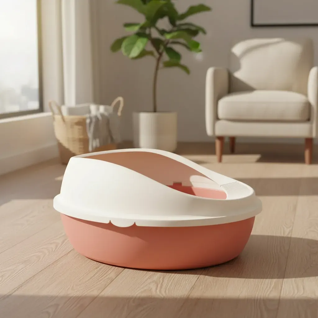 Arenero Ovalado para Gatos con Tapa Alta y Pala - Beige / Palo de Rosa