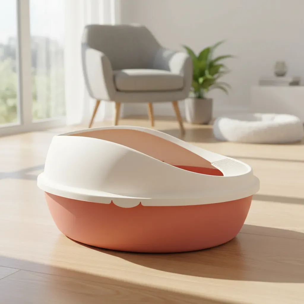 Arenero Ovalado para Gatos con Tapa Alta y Pala - Beige / Palo de Rosa