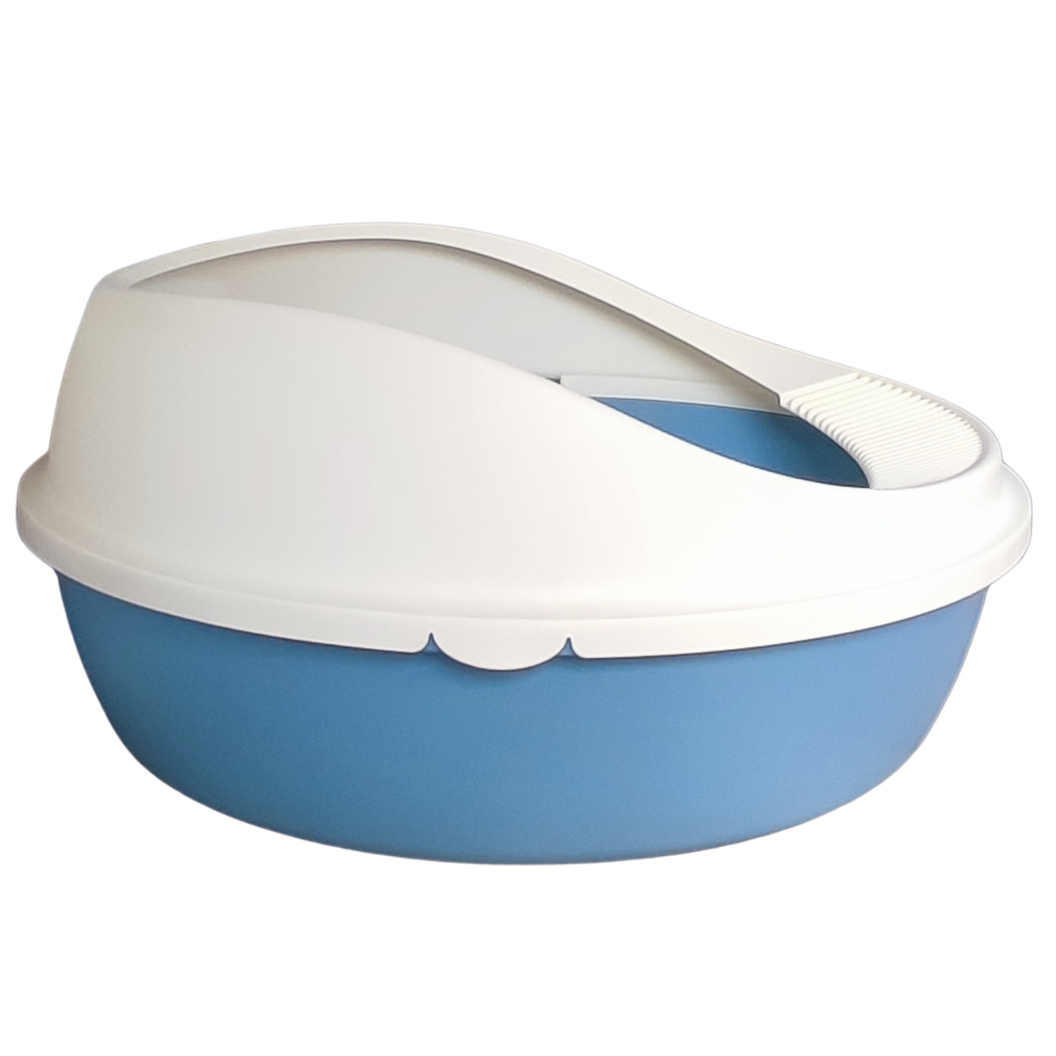 Arenero Ovalado para Gatos con Tapa Alta y Pala - Beige / Azul Pastel
