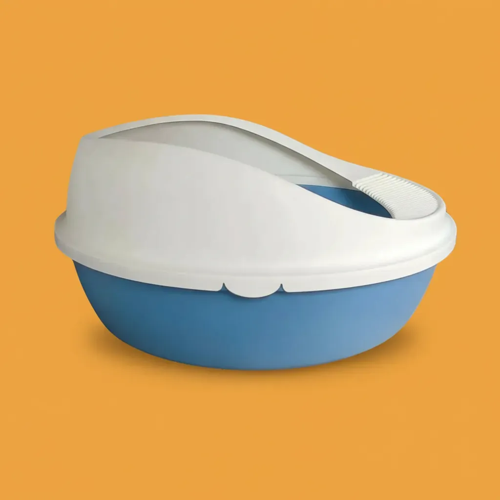 Arenero Ovalado para Gatos con Tapa Alta y Pala - Beige / Azul Pastel