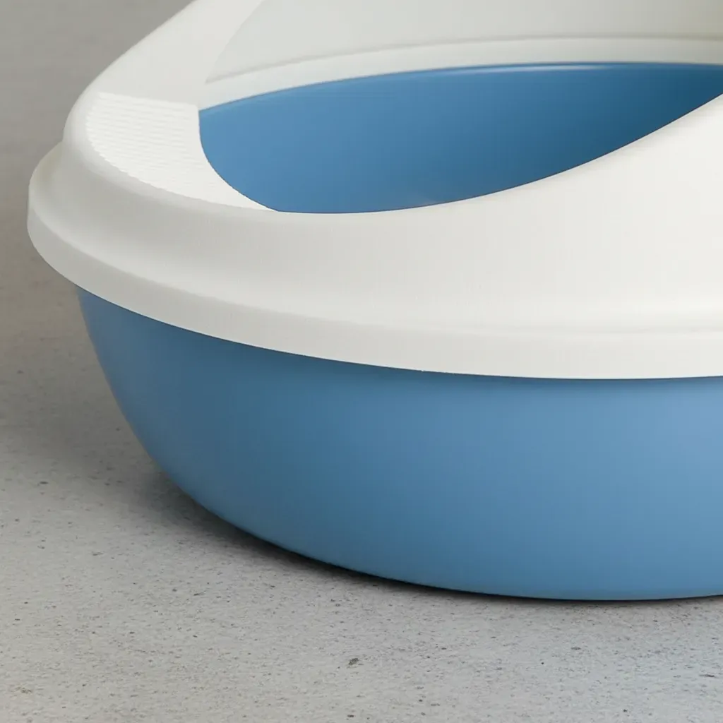 Arenero Ovalado para Gatos con Tapa Alta y Pala - Beige / Azul Pastel