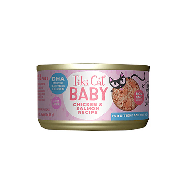 Tiki Cat Baby Whole Foods Chicken Y Salmon Wet Food, 70 Gr- x 12 unidades
