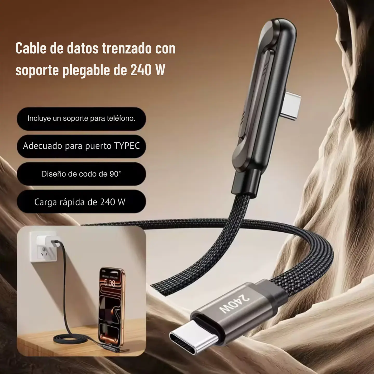 Cable de Datos Trenzado Carga Rápida 240W (Tipo-C a Tipo-C) 4