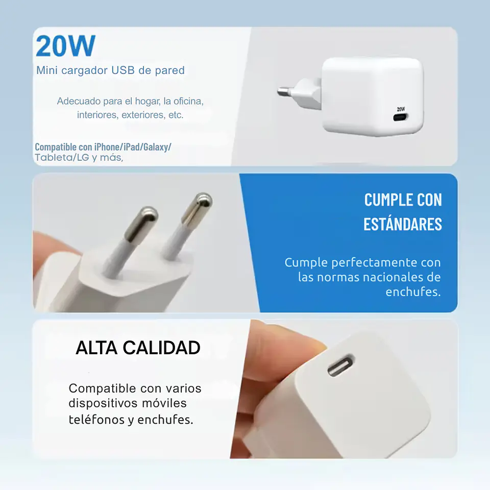 Cargador de Pared Carga Rápida Premium (Para iPhone / Android) 3