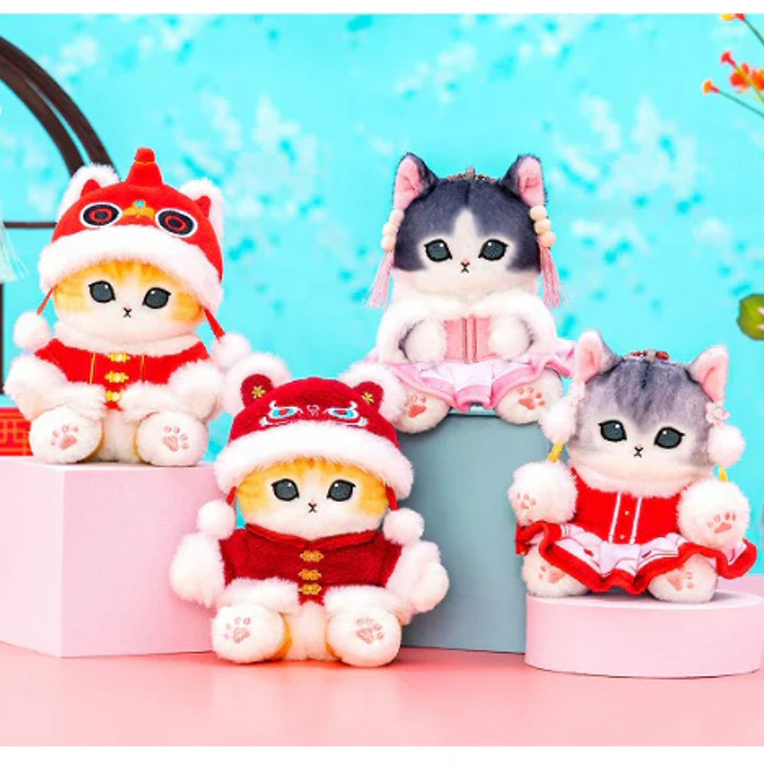 [NAVIDAD 2025] Mascota Mofusand Gato con Ropa China – Vestido Rosa Melocotón –  Original Japonés 4