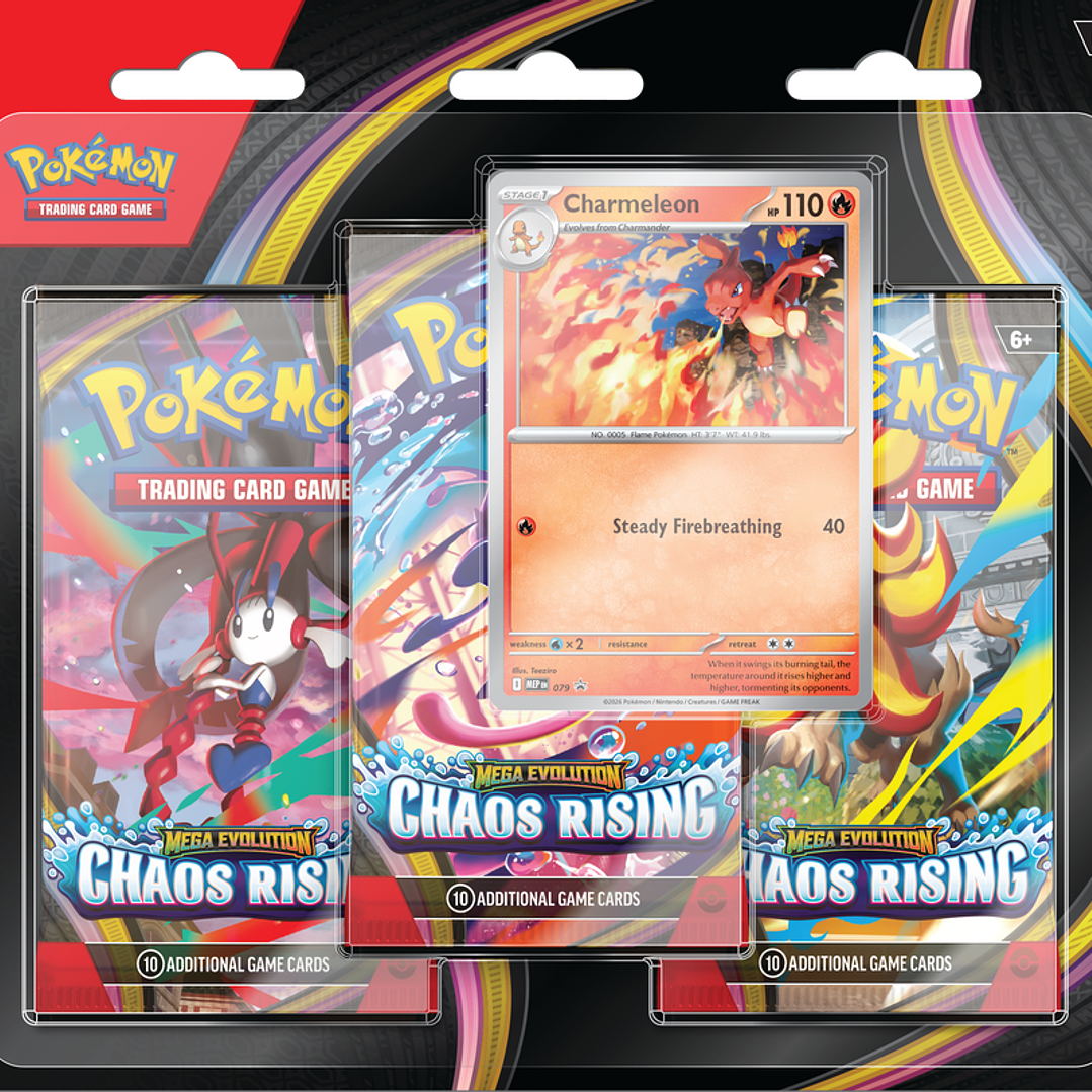 Cartas Pokémon TCG Mega Evolution – Chaos Rising 3-Pack Blister Inglés o Español LatAm | Cartas Pokémon Originales Chile RESERVA 1