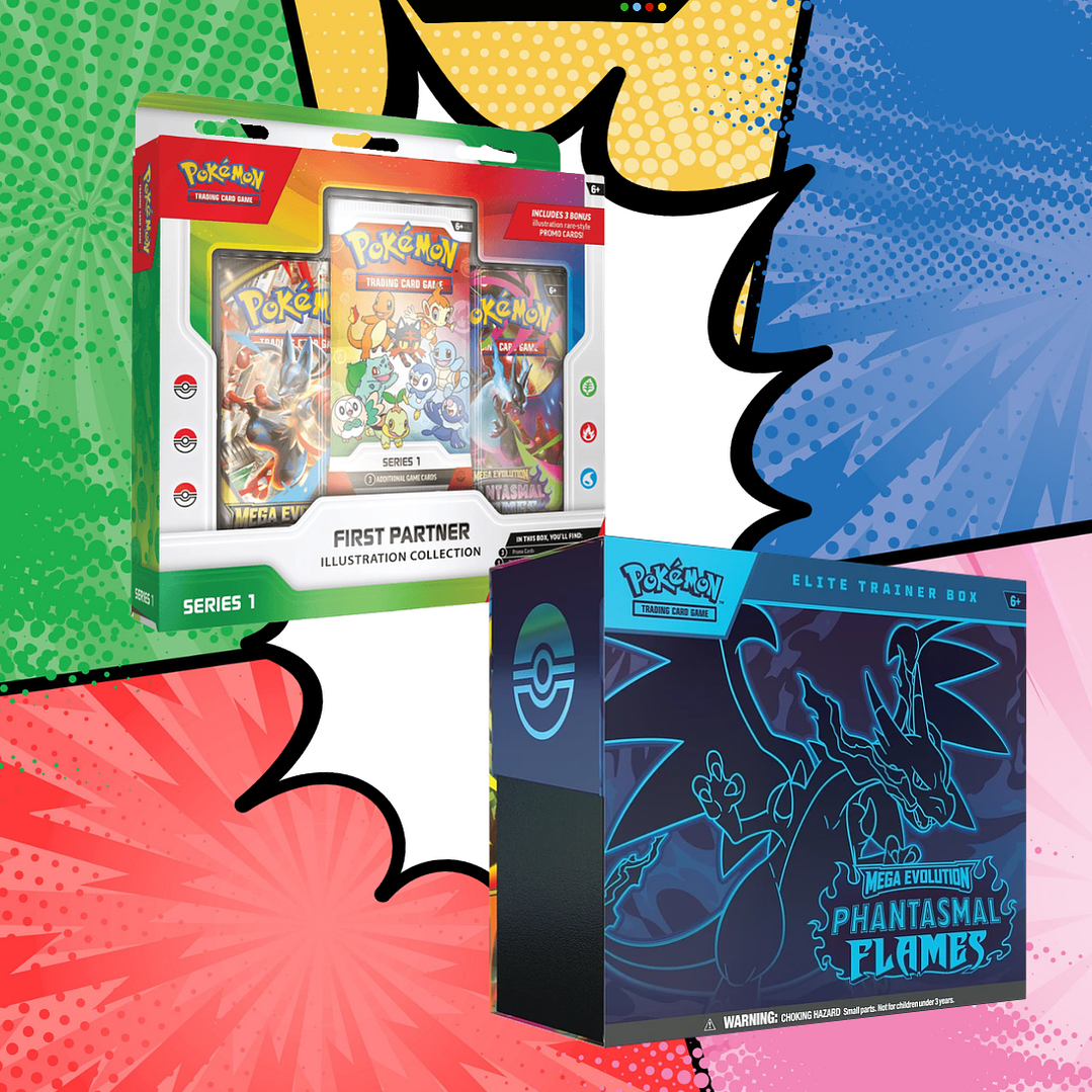 Pokémon TCG Mega Evolution – Pack Elite Trainer Box Phantasmal Flames Español  + Colección 30 Aniversario First Partner Español 1