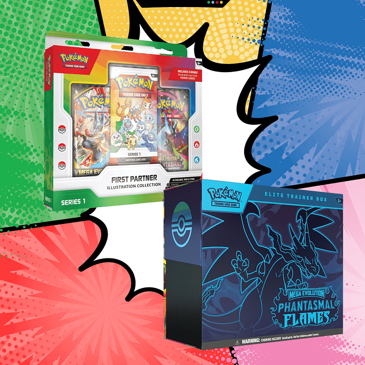 Pokémon TCG Mega Evolution – Pack Elite Trainer Box Phantasmal Flames Español  + Colección 30 Aniversario First Partner Español 1