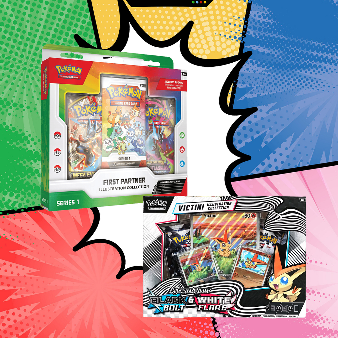 Pokémon TCG Mega Evolution – Pack 1 Victini Illustration Collection Español al azar  + Colección 30 Aniversario First Partner Español 1