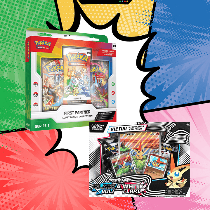 Pokémon TCG Mega Evolution – Pack 1 Victini Illustration Collection Español al azar  + Colección 30 Aniversario First Partner Español 1
