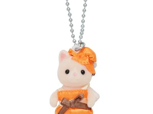 Sylvanian Families Silk Cat Baby Keychain – Orange Dress